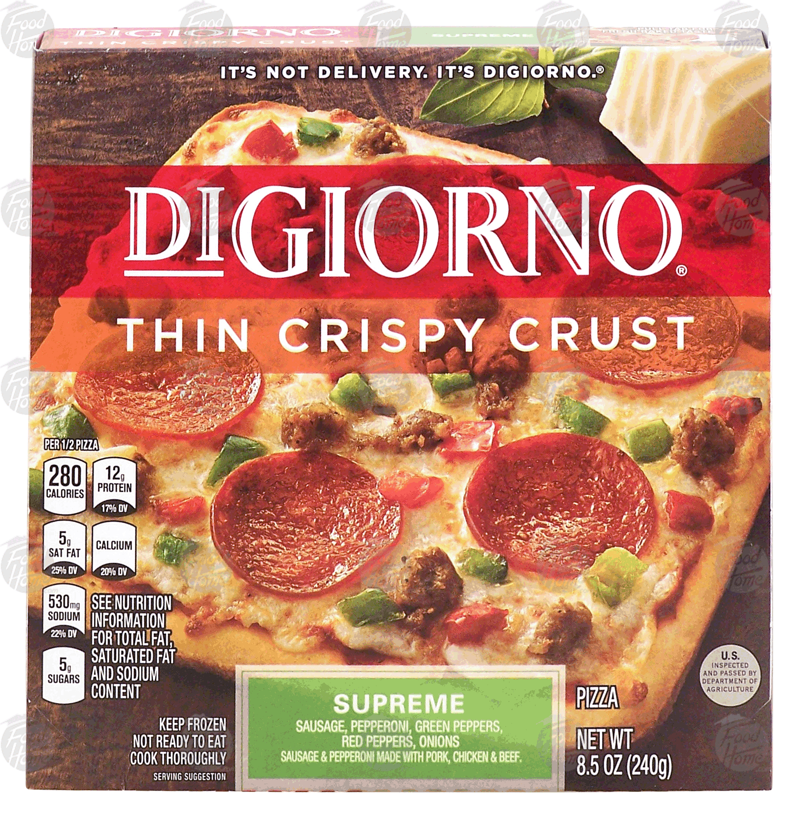 Digiorno Thin Crispy Crust supreme pizza with sausage, pepperoni, green peppers, red peppers & onions Full-Size Picture